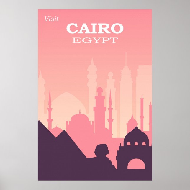 Cairo Egypt Pink Vintage Travel Poster (Front)