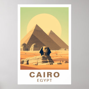 Cairo Egypt Pyramids & Sphinx Travel Retro Art Poster