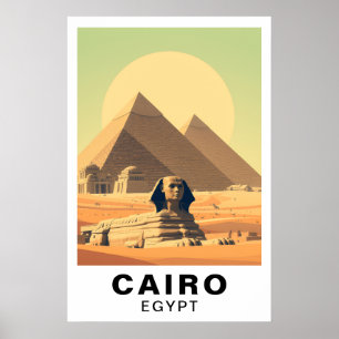 Cairo Egypt Pyramids & Sphinx Travel Vintage Art Poster