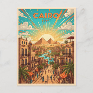 Cairo Egypt Vintage Travel Postcard with Pyramids