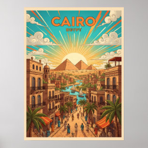 Cairo Egypt Vintage Travel Postcard with Pyramids Poster