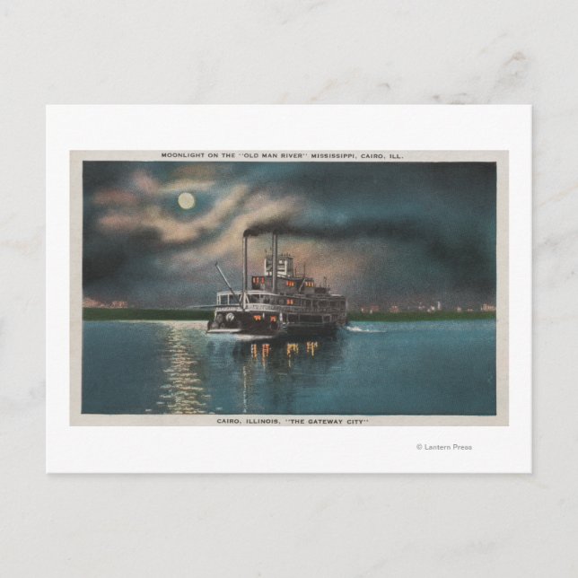 Cairo, IL - Night View of Steamer on Miss. River Postcard (Front)