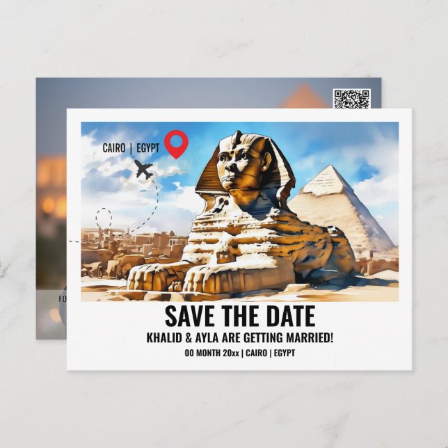 Cairo Sphinx pyramid photo save date destination Postcard (Front/Back)