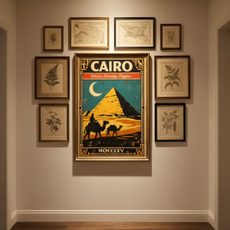 Cairo Vintage Travel Poster – Retro Egypt Pyramids