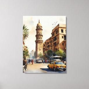 Cairo watercolor art canvas print