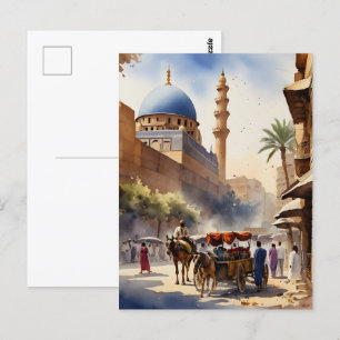 Cairo watercolor art postcard