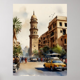 Cairo watercolor art poster