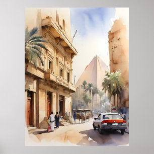 Cairo watercolor art poster