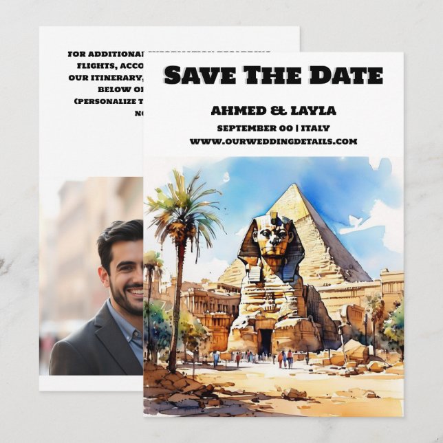 Cairo wedding save the date Sphinx pyramid Egypt (Front/Back)