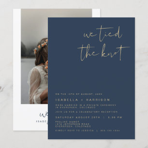 CAITLIN Edgy Navy Gold Photo Elopement Reception Invitation