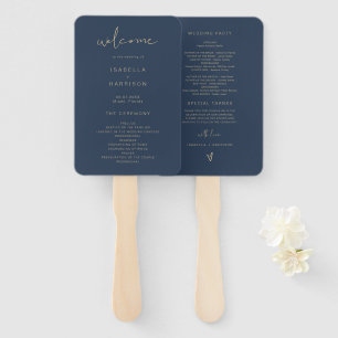 CAITLIN Edgy Navy Gold Romantic Wedding Program Hand Fan