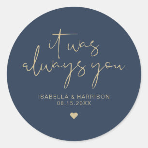 CAITLIN Elegant Navy and Gold Wedding Favour Classic Round Sticker