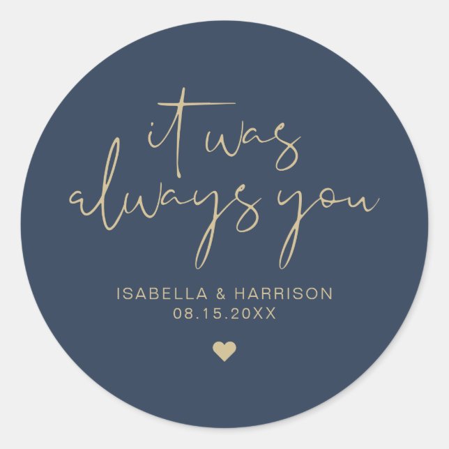 CAITLIN Elegant Navy and Gold Wedding Favour Classic Round Sticker (Front)