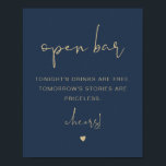 CAITLIN Modern Funny Navy Gold Open Bar Sign<br><div class="desc">This open bar sign features an edgy handwritten font,  and a modern minimalist design with an elegant navy and gold colour combination. Easily change the font and background colour to match your event. This is perfect for a wedding,  couple's shower,  bridal shower,  engagement party or any other special event.</div>