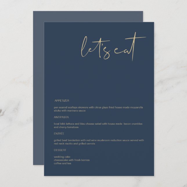CAITLIN Modern Navy and Gold 5x7" Let's Eat Menu (Front/Back)