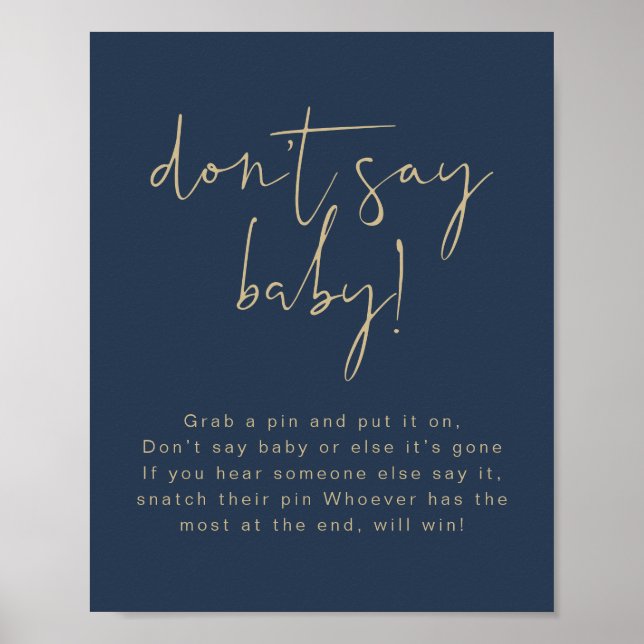CAITLIN Modern Navy and Gold Don't Say Baby Sign (Front)