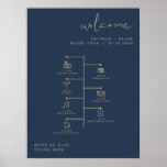 CAITLIN Modern Navy and Gold Wedding Icon Timeline Poster<br><div class="desc">This wedding icon timeline and welcome sign features an edgy handwritten font and modern minimalist design and a modern navy blue and gold colour combination. Click 'click to customise further' in the personalisation section to open up the full editor. To add new icons, visit https://www.svgrepo.com/ and search the icon you...</div>