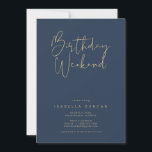 CAITLIN Modern Navy Birthday Weekend Itinerary  Invitation<br><div class="desc">This birthday weekend invitation and itinerary template features an edgy handwritten font and modern minimalist design with a modern navy blue and gold colour combination. Easily edit all colouring to match your event and add any photos or graphics as needed.</div>