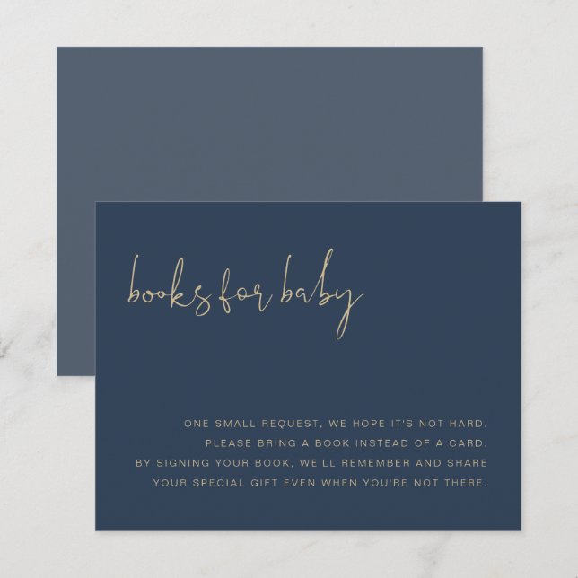 CAITLIN Modern Navy Blue and Gold Books For Baby  Invitation (Front/Back)