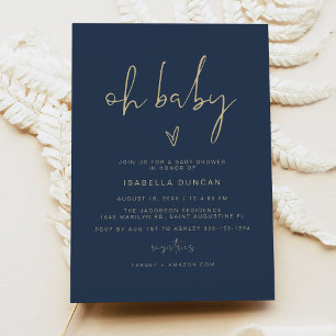 CAITLIN Modern Navy Blue and Gold Oh Baby Shower Invitation