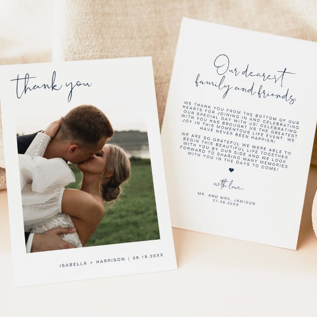 CAITLIN Modern Navy Blue Photo Wedding Thank You Invitation (Creator Uploaded)