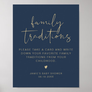 CAITLIN Modern Navy Family Traditions Baby Shower Poster