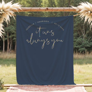 CAITLIN Modern Navy Gold Wedding Photo Backdrop Tapestry