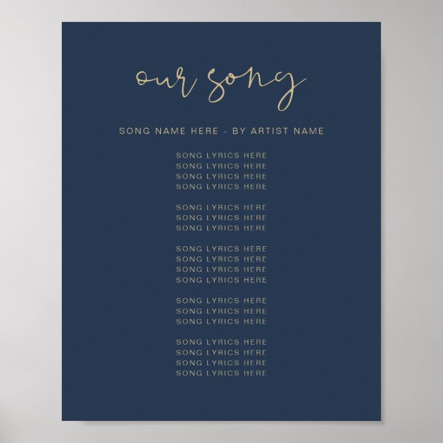 CAITLIN Modern Navy Wedding Song Lyrics Poster (Front)