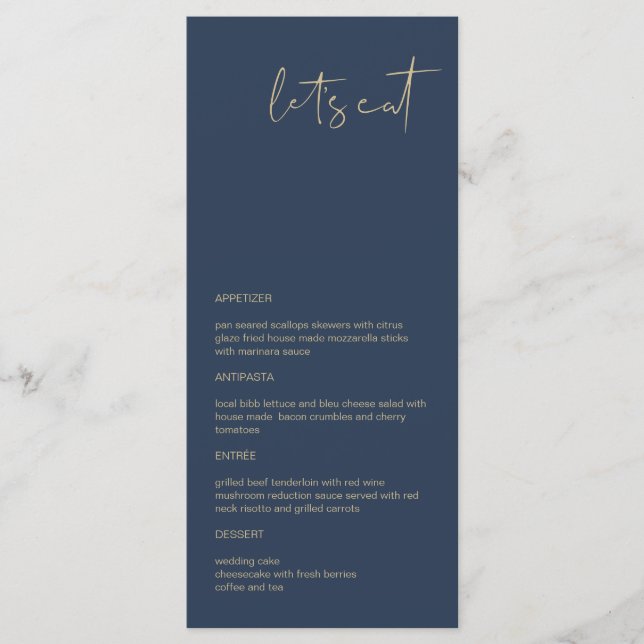 CAITLIN- Navy and Gold Modern Minimal Let's Eat Menu (Front)