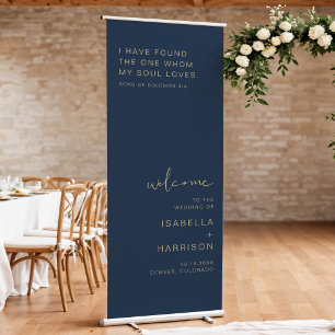 CAITLIN Navy and Gold Modern Wedding Welcome  Retractable Banner