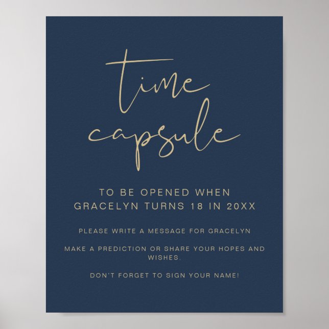 CAITLIN Navy Blue Baby Shower Time Capsule Sign  (Front)
