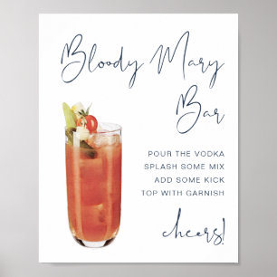 CAITLIN Navy Blue Modern Bloody Mary Bar Sign