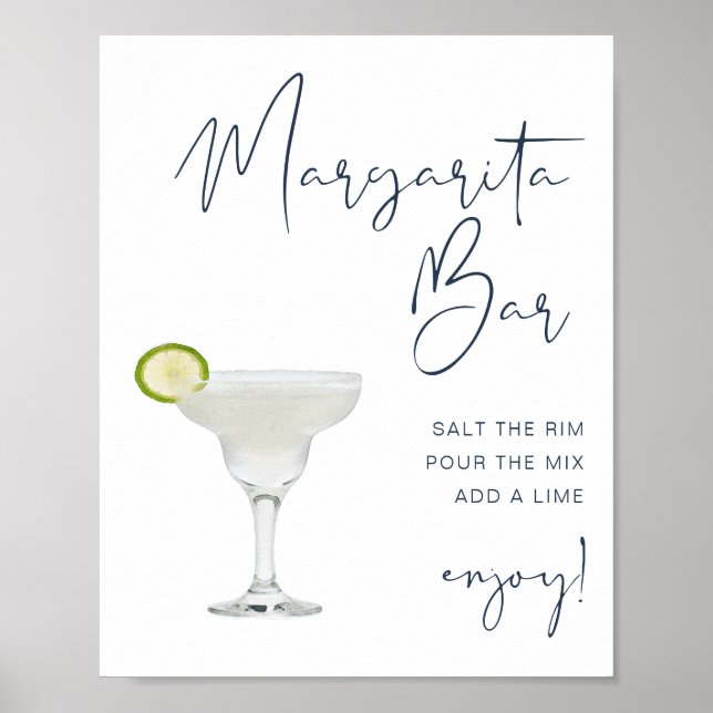 CAITLIN Navy Blue Modern Margarita Bar Sign (Front)