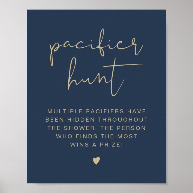 CAITLIN Navy Blue Pacifier Hunt Baby Shower Game  Poster (Front)