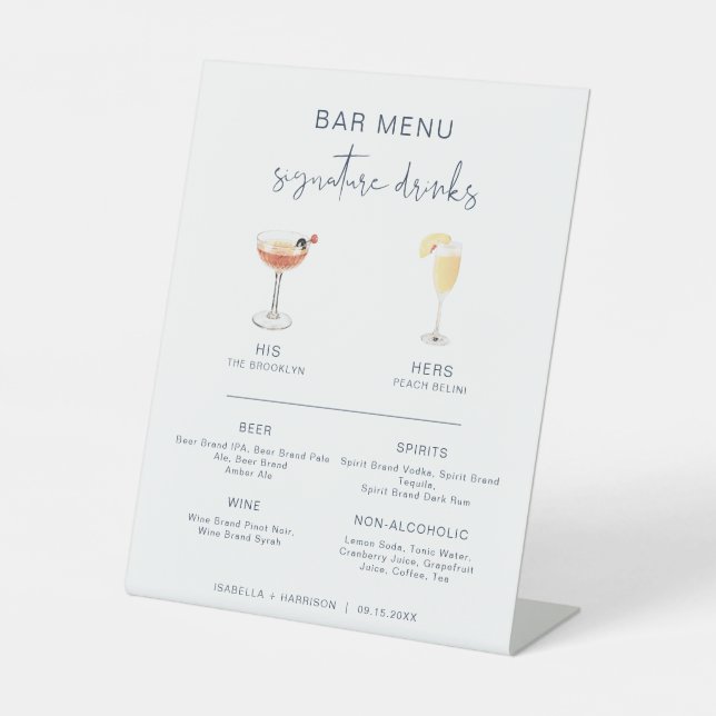 CAITLIN Navy Cocktail Signature Drink Bar Menu Pedestal Sign (Front)