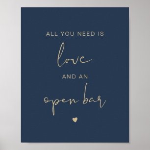 CAITLIN Navy Gold All You Need is Love & Open Bar Poster