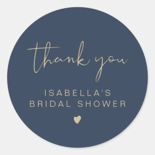 CAITLIN Navy & Gold Bridal Shower Thank You  Classic Round Sticker