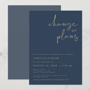 CAITLIN Navy Gold Change of Plans Wedding Update Invitation
