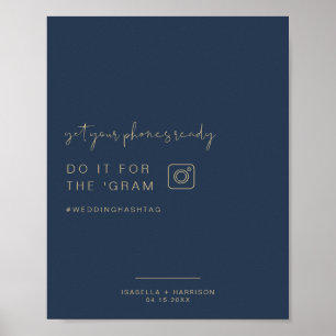 CAITLIN Navy & Gold Instagram Hashtag Wedding Sign