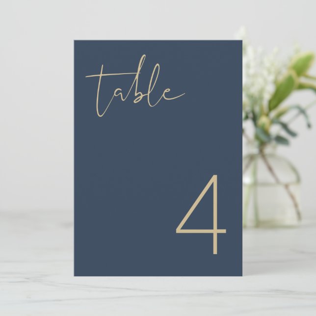 CAITLIN Navy Gold Modern Minimalist Table Number (Standing Front)
