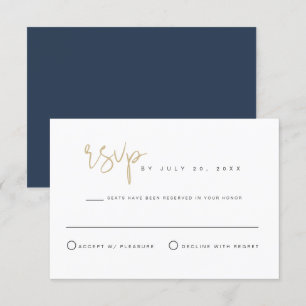CAITLIN- Navy Gold Modern Minimalist Wedding RSVP Invitation