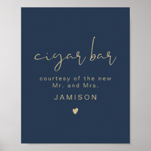CAITLIN Navy & Gold Modern Wedding Cigar Bar Poster
