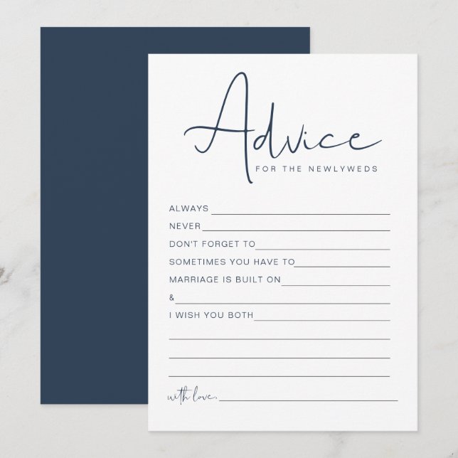 CAITLIN Navy Gold Newlywed Advice and Wishes Game Invitation (Front/Back)