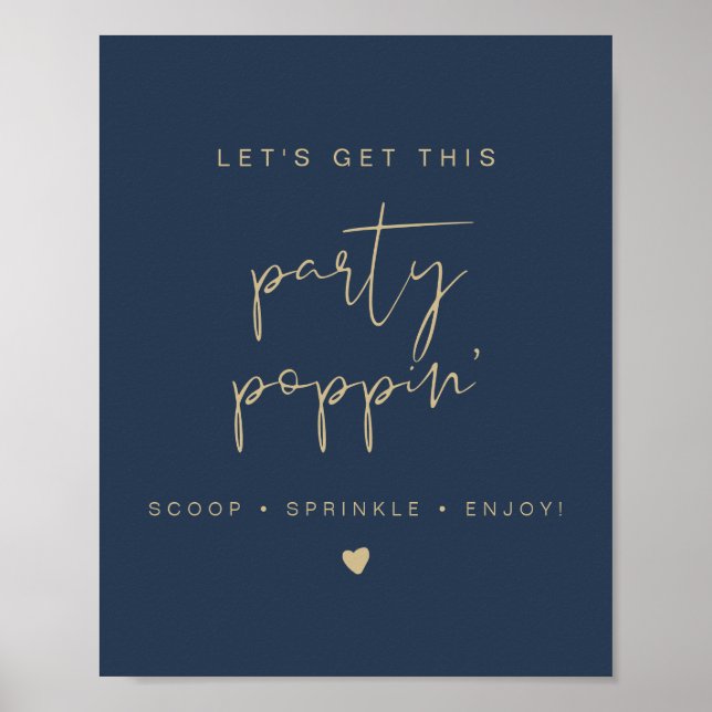 CAITLIN Navy & Gold Popcorn Bar Wedding Sign (Front)