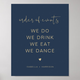 CAITLIN Navy & Gold Wedding Order of Events Poster