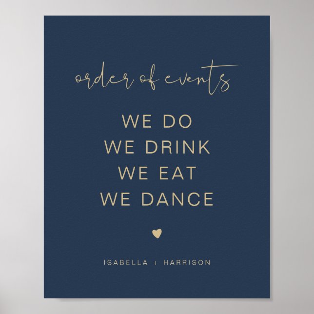 CAITLIN Navy & Gold Wedding Order of Events Poster (Front)