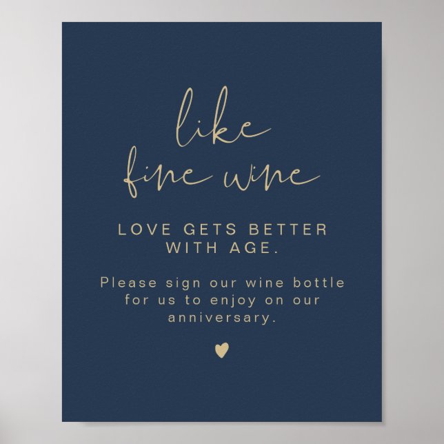 CAITLIN Navy & Gold Wine Wedding Guestbook Sign (Front)