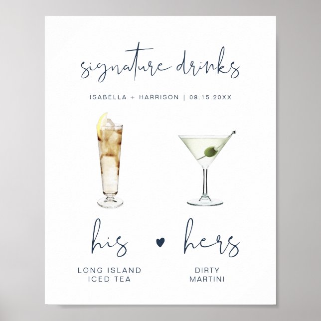CAITLIN Navy Modern Signature Drink Wedding Bar Poster (Front)