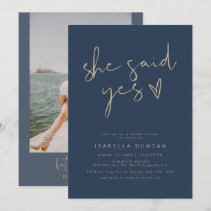 CAITLIN Navy She Said Yes Modern Bridal Shower Inv Invitation