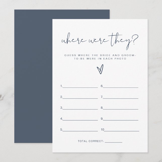 CAITLIN Navy Where Were They Bridal Shower Game In Invitation (Front/Back)